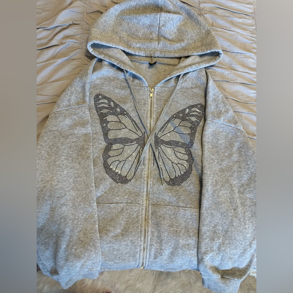 Zip up sparkly butterfly jacket